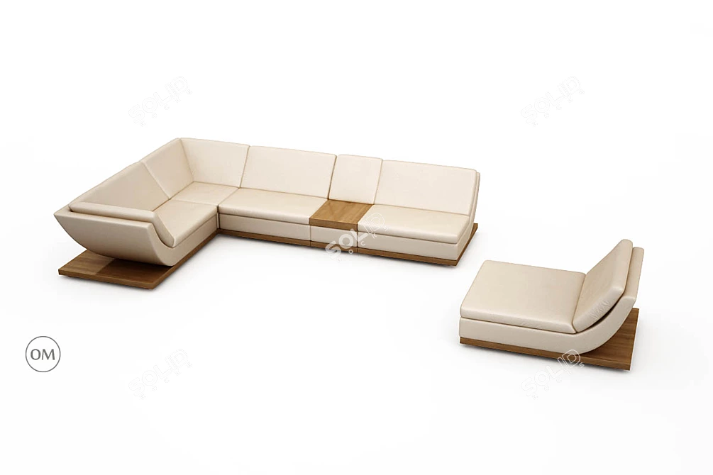 Modular Sofa Set with Bar Insert & Armchair 3D model image 1