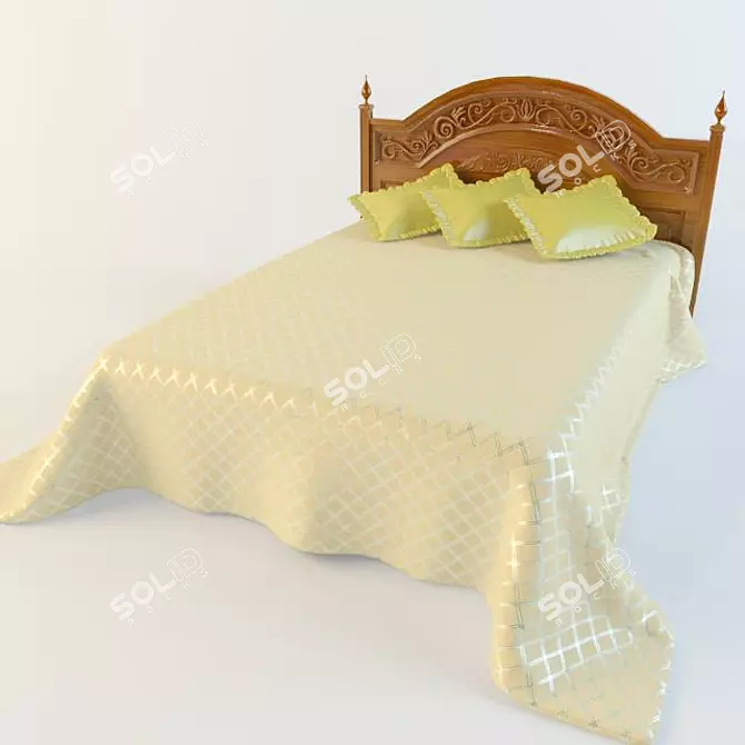 Elegant Carved Bed 3D model image 1