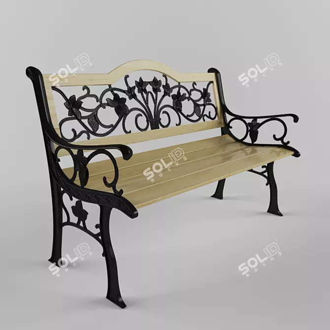 Artisanal Wrought Iron Bench 3D model image 1