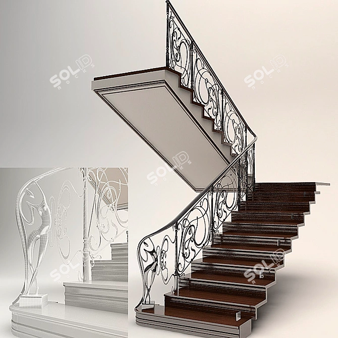 Classic Style Wrought Iron Railing Decorative Ladder 3D model image 1