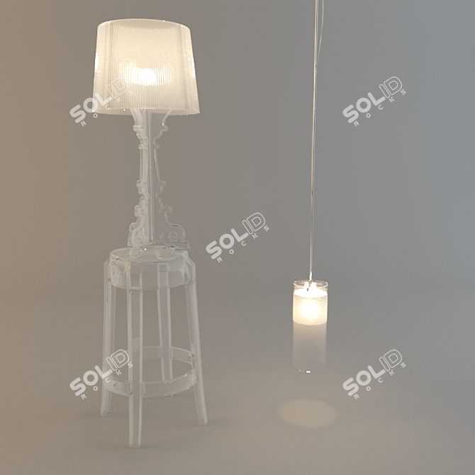 Kartell Trio: Stool, Lamp & Pendant 3D model image 1