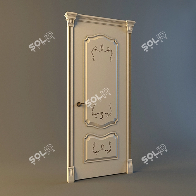 Italian Ivory Gold Patina Door - Complete with Filigree Texture 3D model image 1