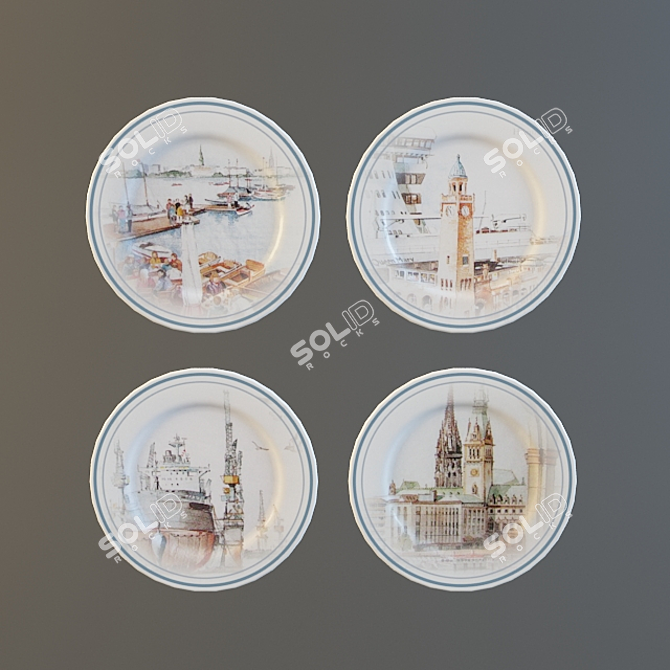 Nautical Decorative Plates with Textures 3D model image 1