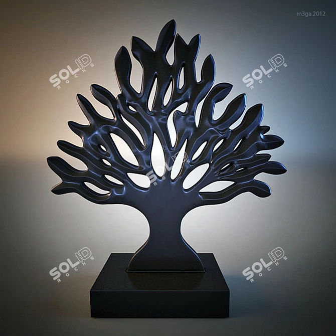Handcrafted Wooden Tree Statuette 3D model image 1