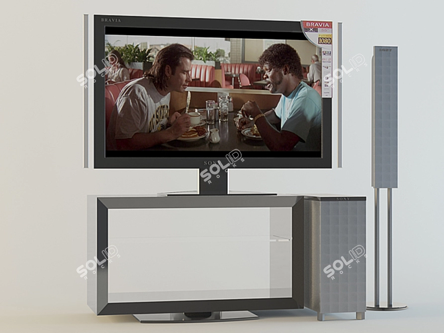 Sony 55" TV with Speaker Stand 3D model image 1