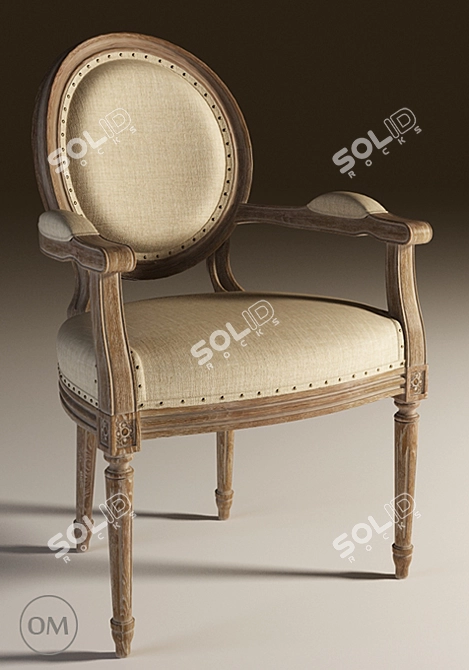 Vintage Round Louis Button Armchair 3D model image 1