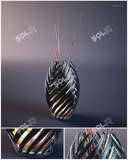 High-Tech LED Vase: Dark Metal & Silicate Glass 3D model image 1