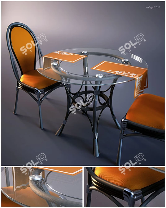 Elegant Rattan and Metal Dining Set 3D model image 1