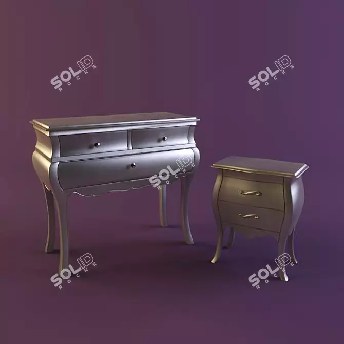 Modern Chest of Drawers & Bedside Table 3D model image 1