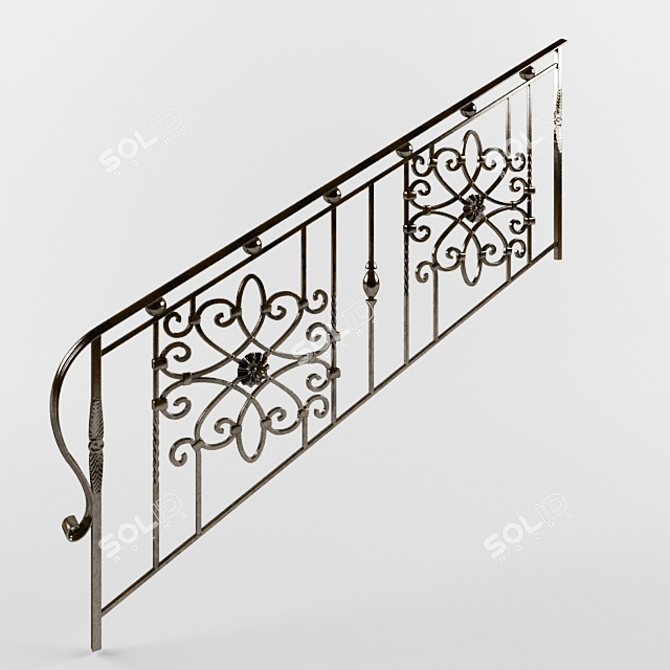 Elegant Wrought Iron Railing 3D model image 1