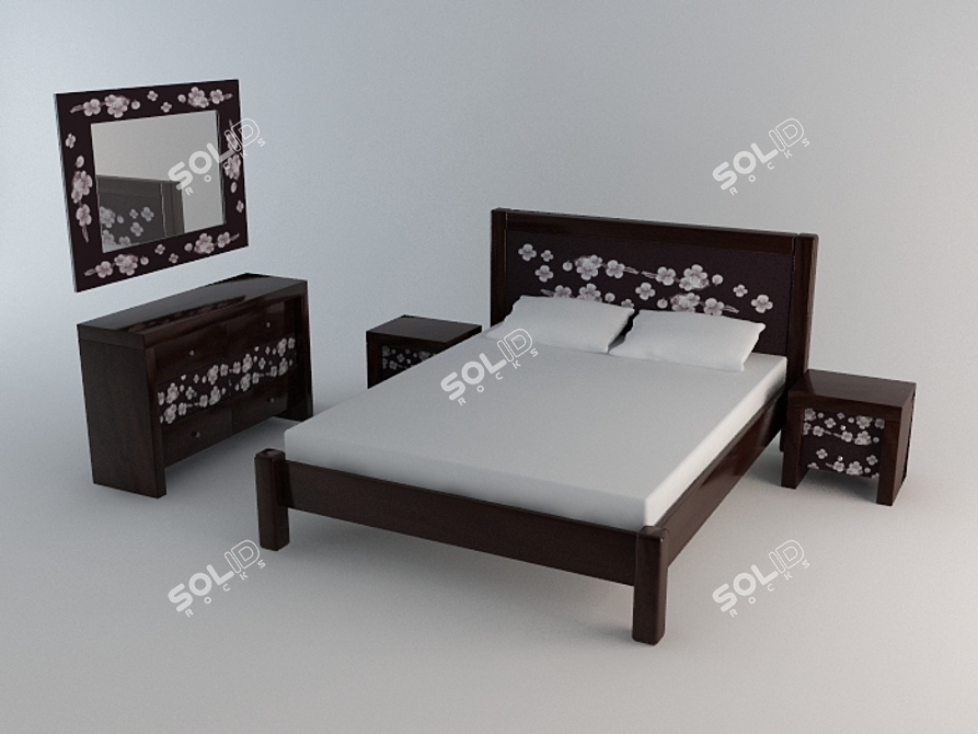"Sakura" Bed: Modern Elegance & Comfort 3D model image 1