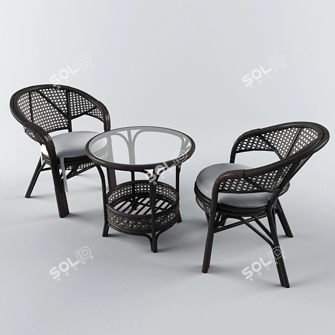 Rattan Table Set: Elegant and Durable 3D model image 1