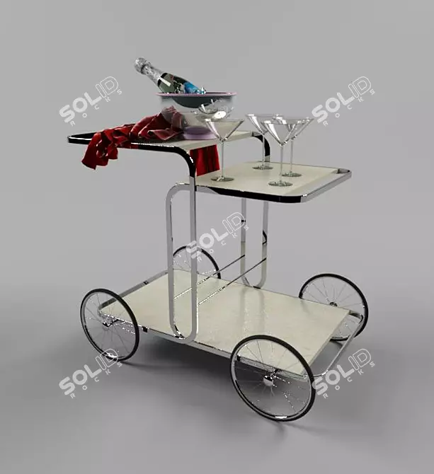Versatile Serving Coffee Table Cart 3D model image 1