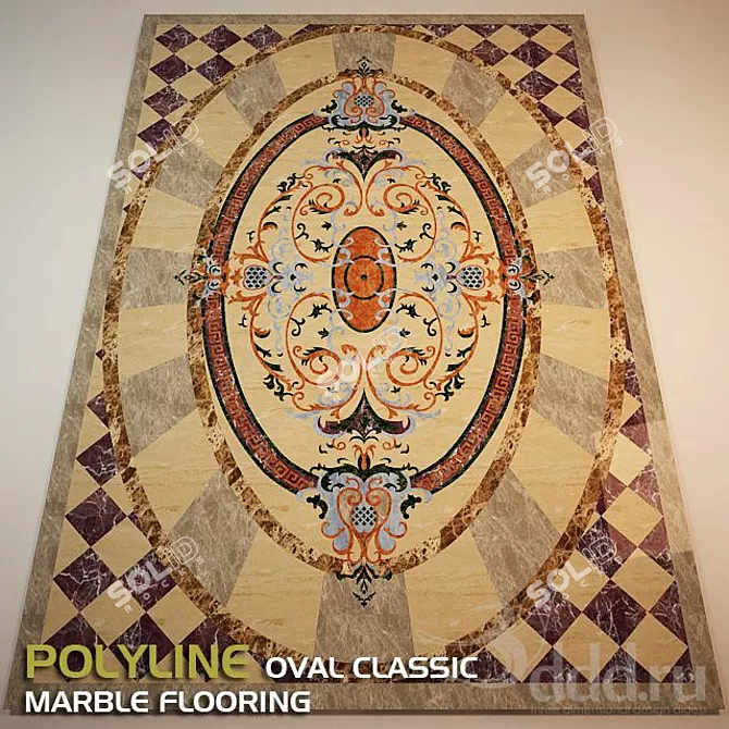 Elegant Polyline Oval Marble Flooring 3D model image 1
