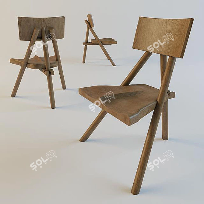 Rustic Wooden Chair: Vintage Design 3D model image 1