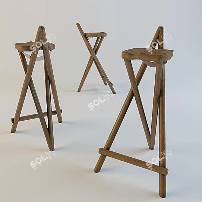 Vintage Wooden Chair-Bar 3D model image 1