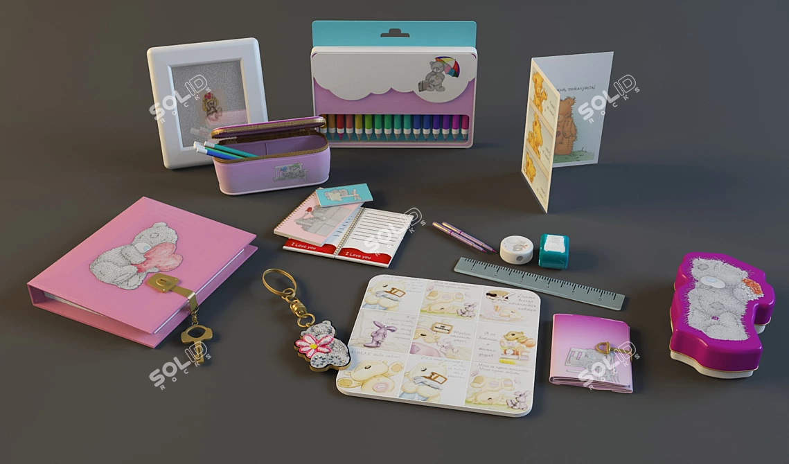 Teddy Bear Stationery Set 3D model image 1