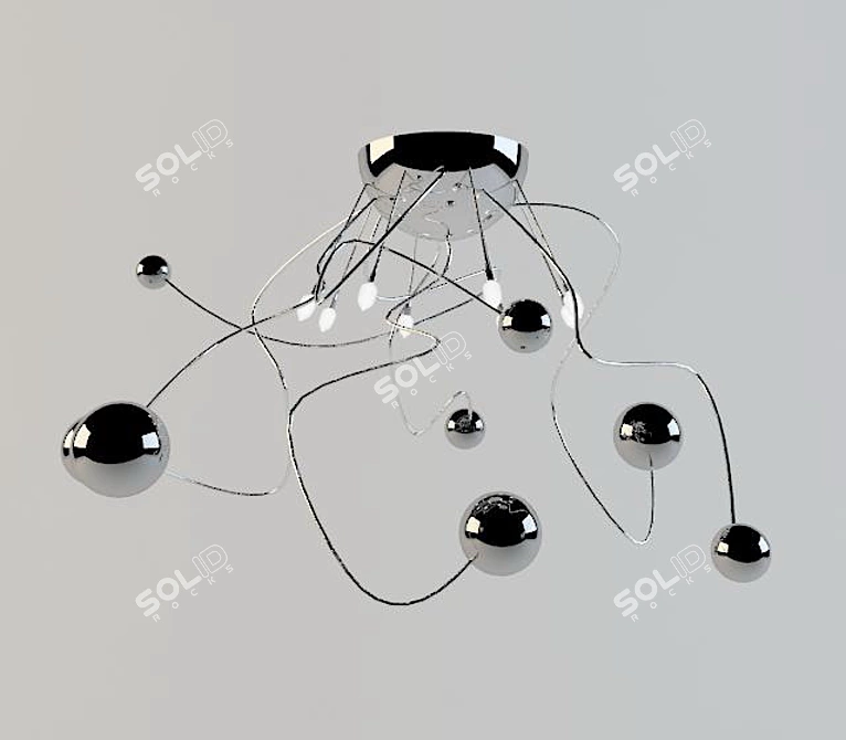 Chrome Ball Wire Chandelier 3D model image 1