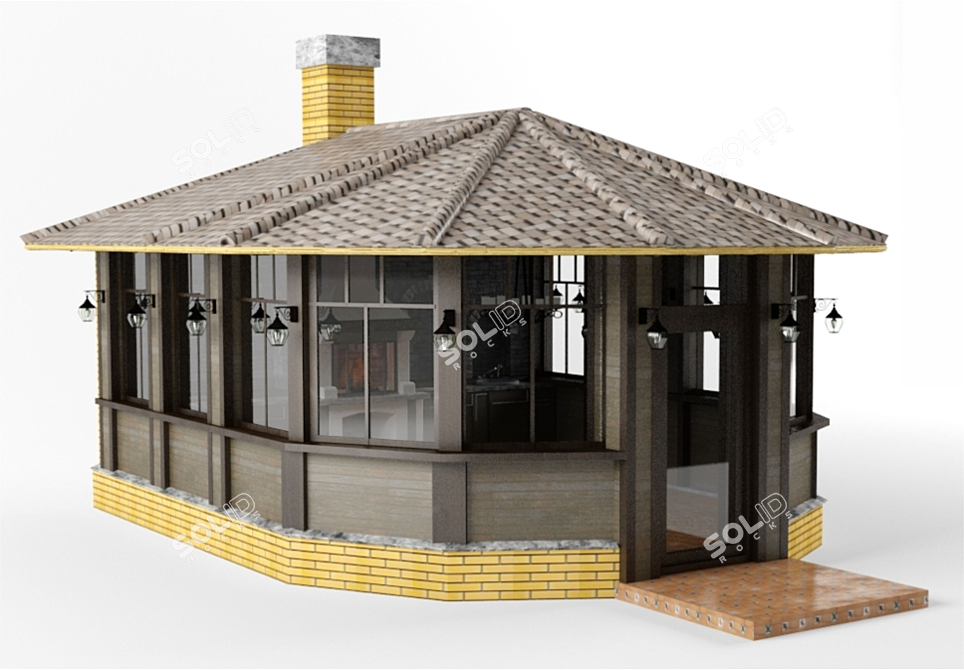 Custom Fireplace Pergola 3D model image 1