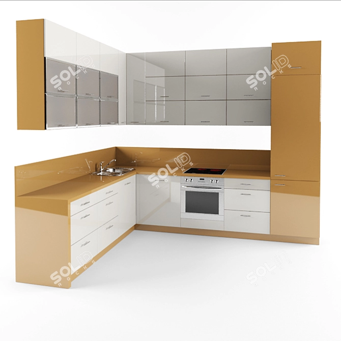 Standard-sized Kitchen with Sink and Oven 3D model image 1