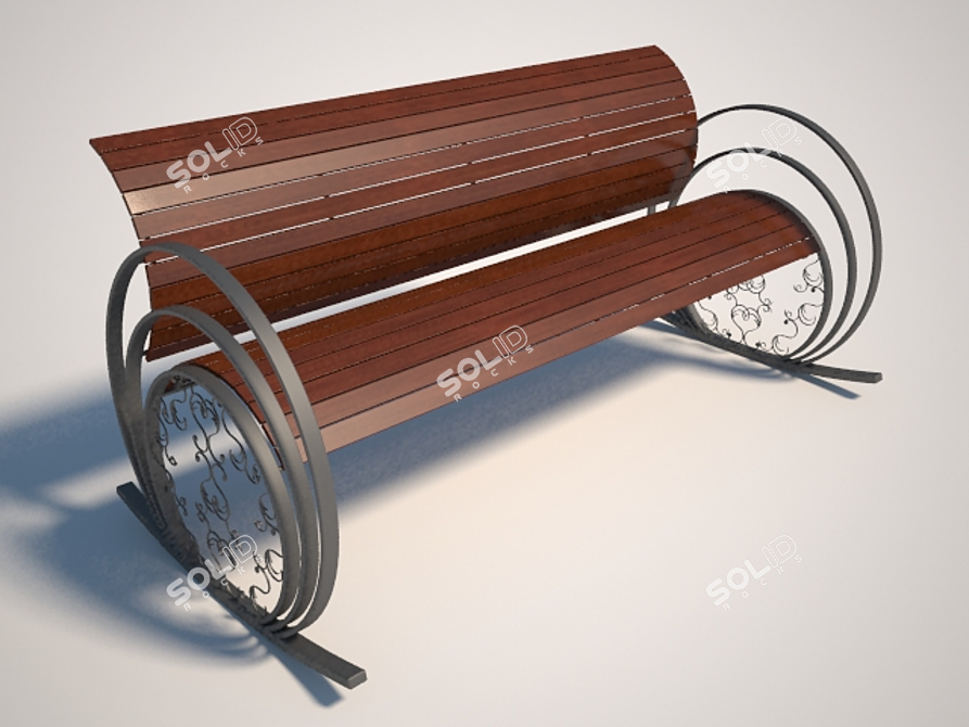 Patterned Three-Wheeled Bench 3D model image 1