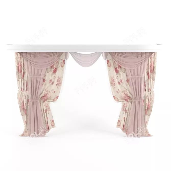 Elegant Draped Curtains 3D model image 1