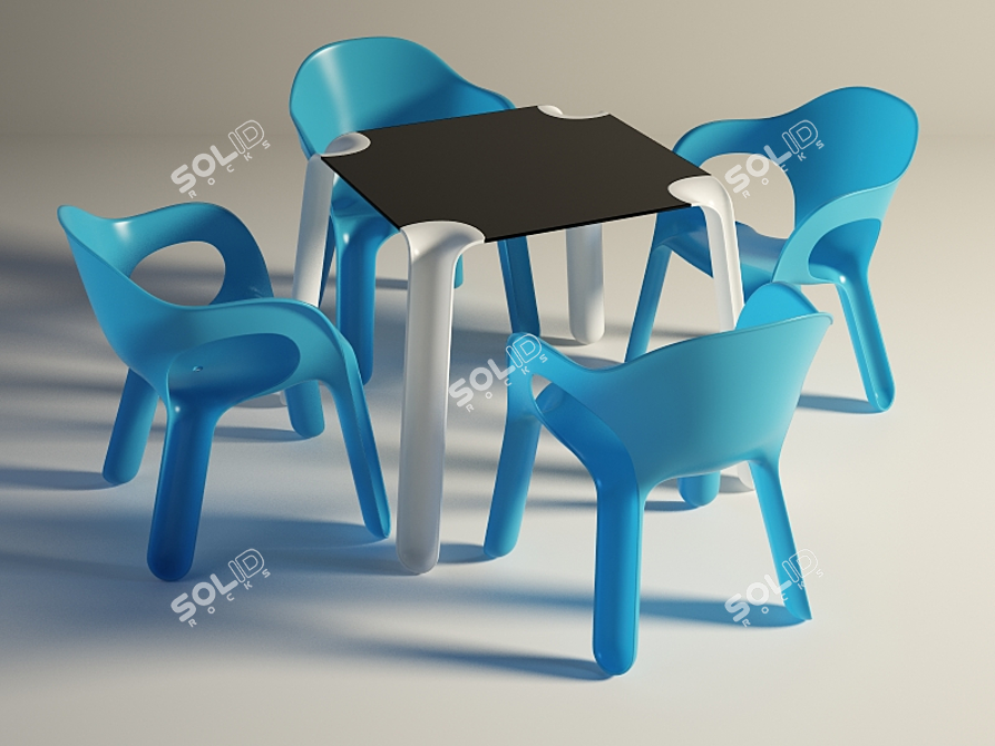 Modern Kids Plastic Chair & Table 3D model image 1