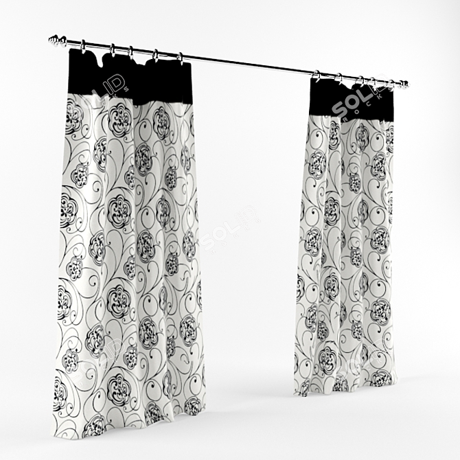 Monochrome Elegance: Textured Black and White Curtains 3D model image 1