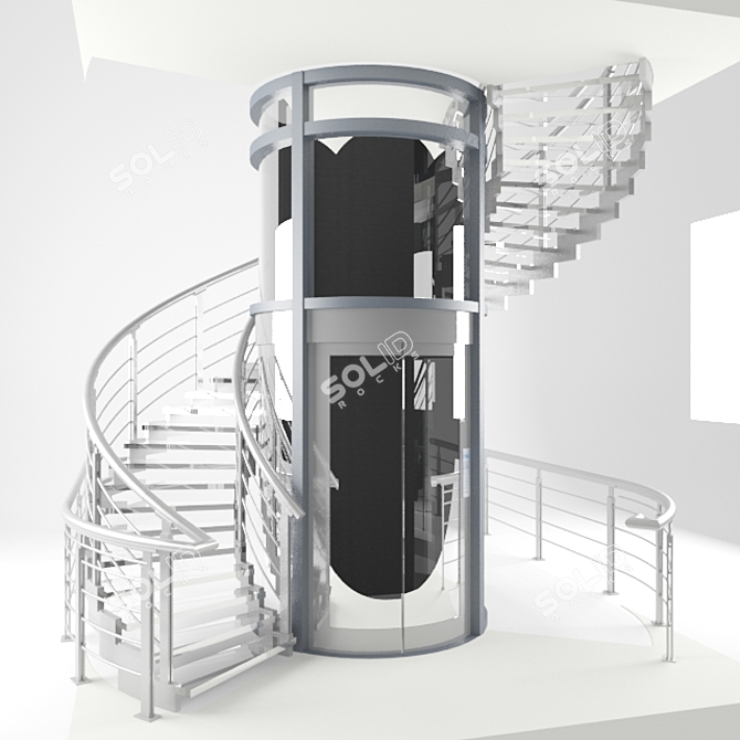 Spiral Staircase & Round Elevator 3D model image 1