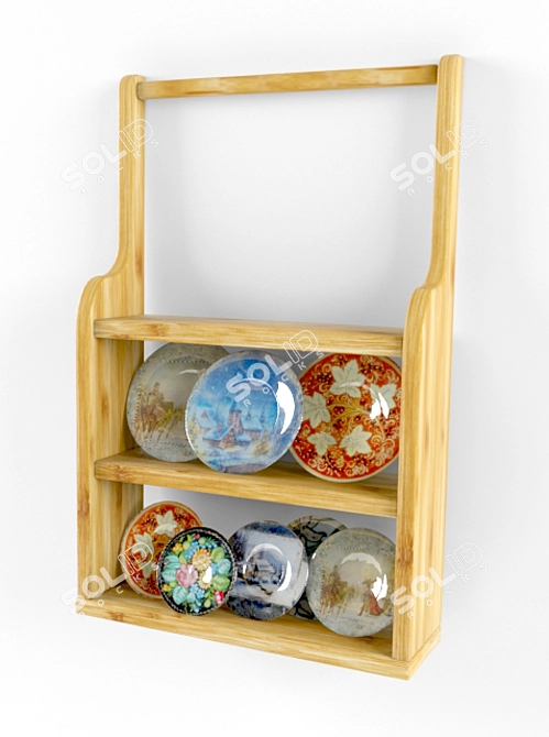Rustic Kitchen Utensil Shelf 3D model image 1