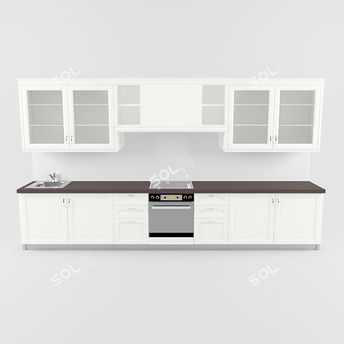 Compact White Kitchen: Ideal for Small Spaces 3D model image 1