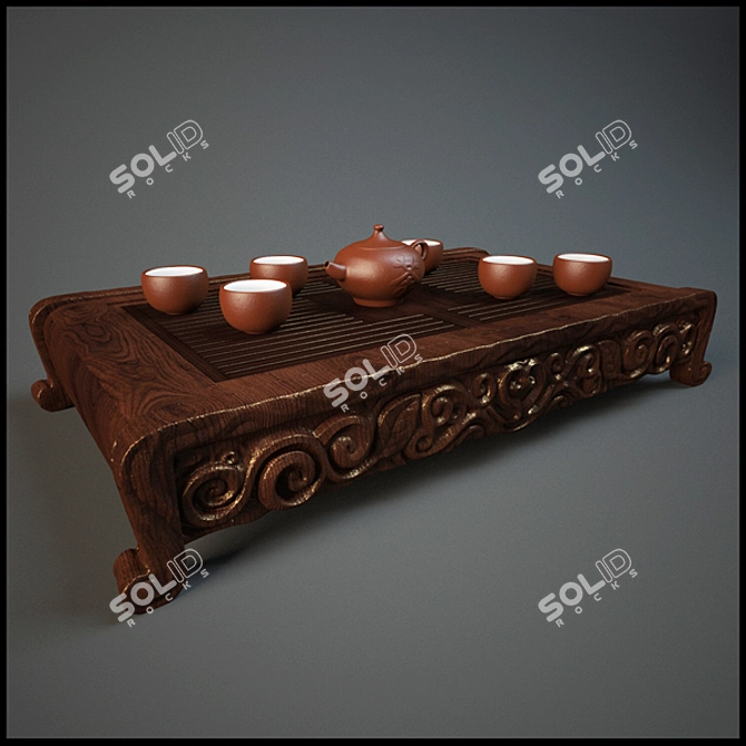 Tea Ceremony Set: Board, Kettle & Cup 3D model image 1