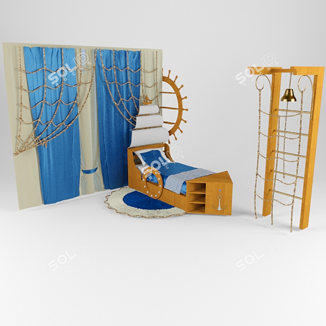 Title: Nautical Nursery Elements: Bedding, Pillows, Anchors & Curtains 3D model image 1