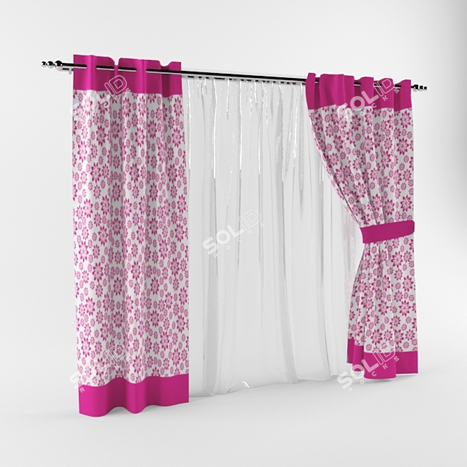 Pink Trimmed Curtains 3D model image 1