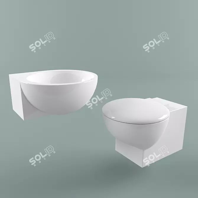 Stylish Corner Washbasin & Wall-mounted Toilet 3D model image 1