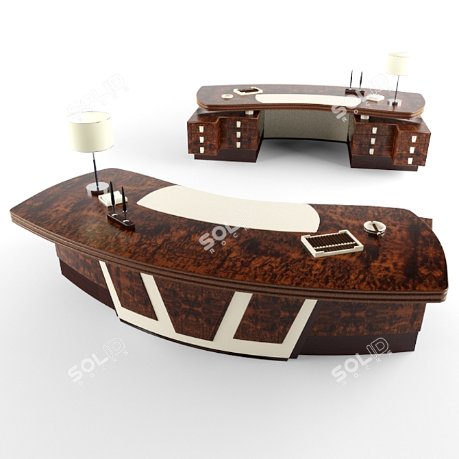 Italian Made PVFALCON: Solid Wood & Leather Console 3D model image 1