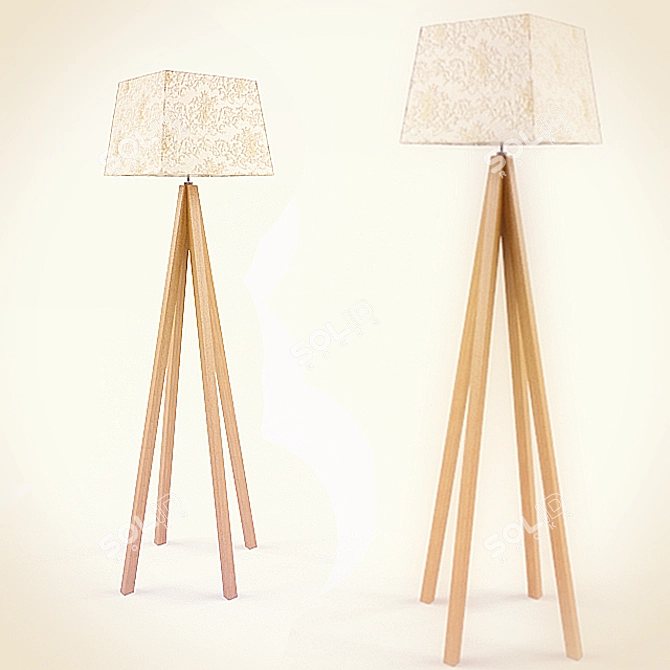 Rustic Wood Floor Lamp 3D model image 1