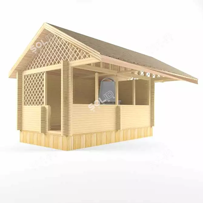 Rustic Wooden Gazebo 3D model image 1