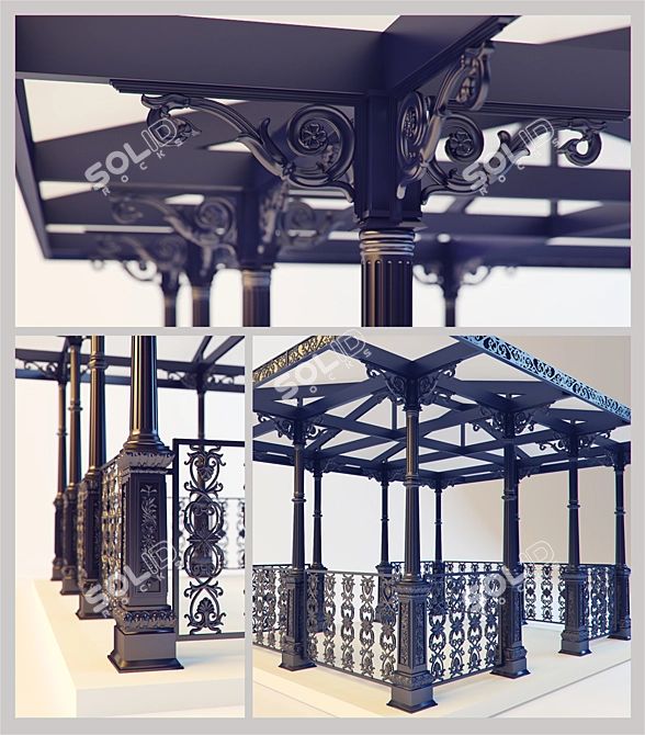 Elegant Cast Iron Gazebo 3D model image 1