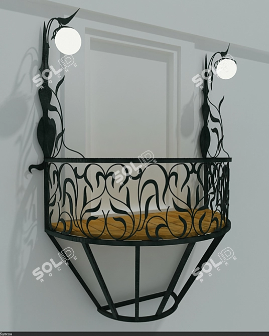 Elegant Wrought Iron Balcony 3D model image 1