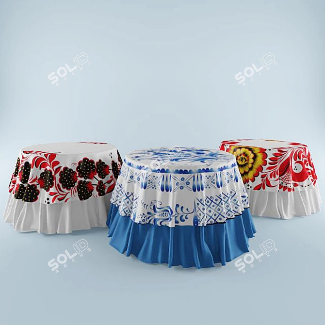 Russian Gzhel & Hohlomy Tablecloth 3D model image 1