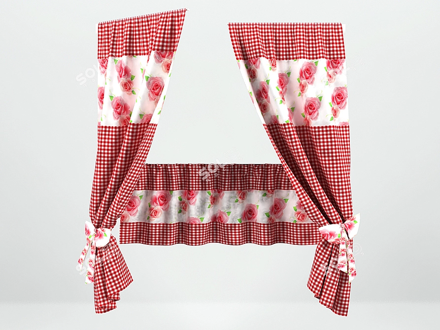 Kitchen Window Curtain on Openable Rod 3D model image 1