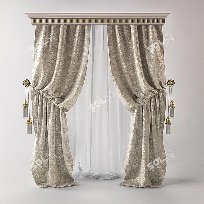 Beige Textured Curtain - Vray 3ds Max 3D model image 1