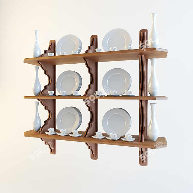 Classic Kitchen Wooden Shelf 3D model image 1