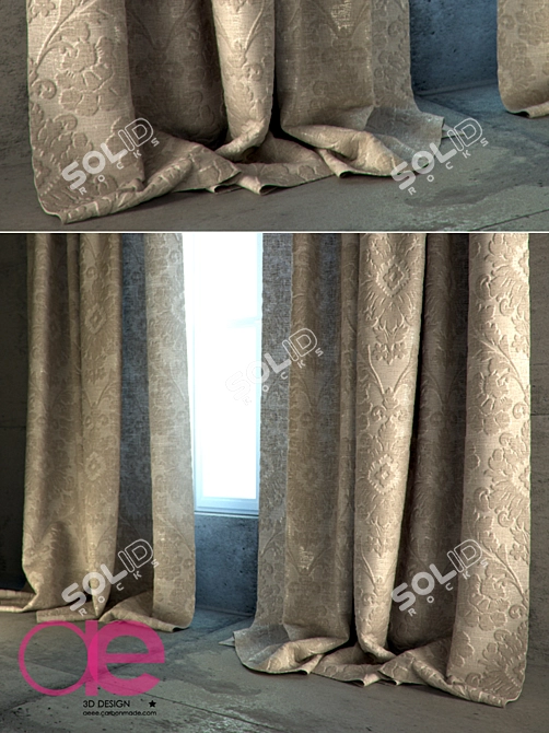 Luxury Damask Curtains 3D model image 1