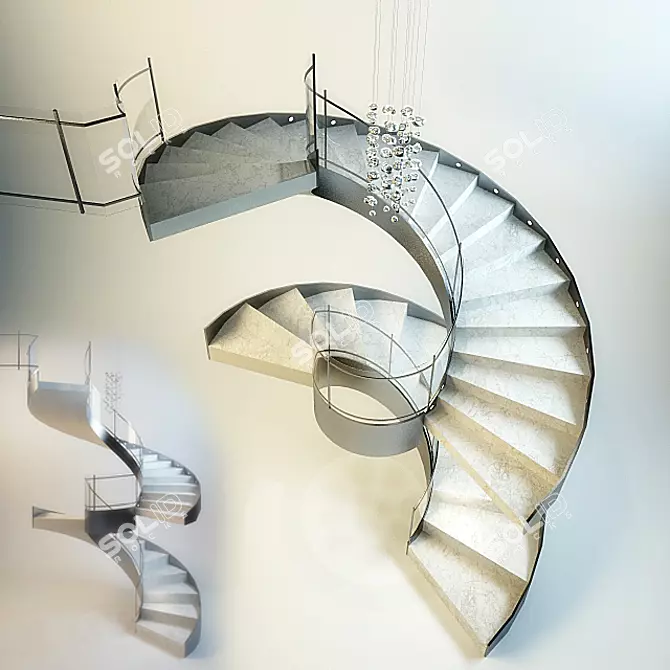 Spiral Metal Staircase with Textures 3D model image 1