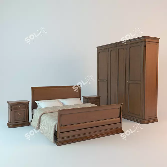 MEGAROS Olimpo Collection: Bed, Nightstand, Wardrobe 3D model image 1