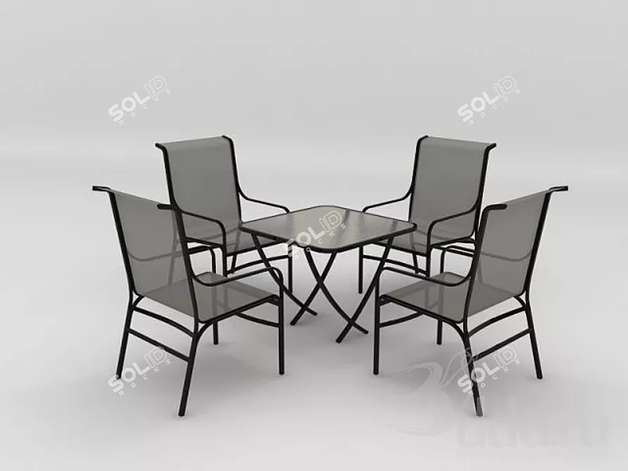 Rustic Oasis Table+Chairs 3D model image 1