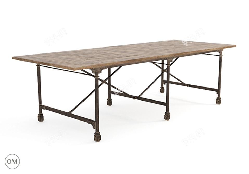 Vintage Wood & Metal Table - 106'' 3D model image 1