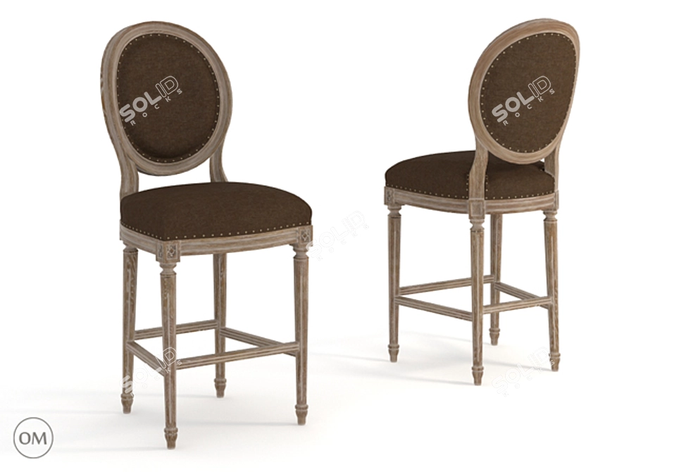 Elegant Vintage Louis High Bar Stool 3D model image 1